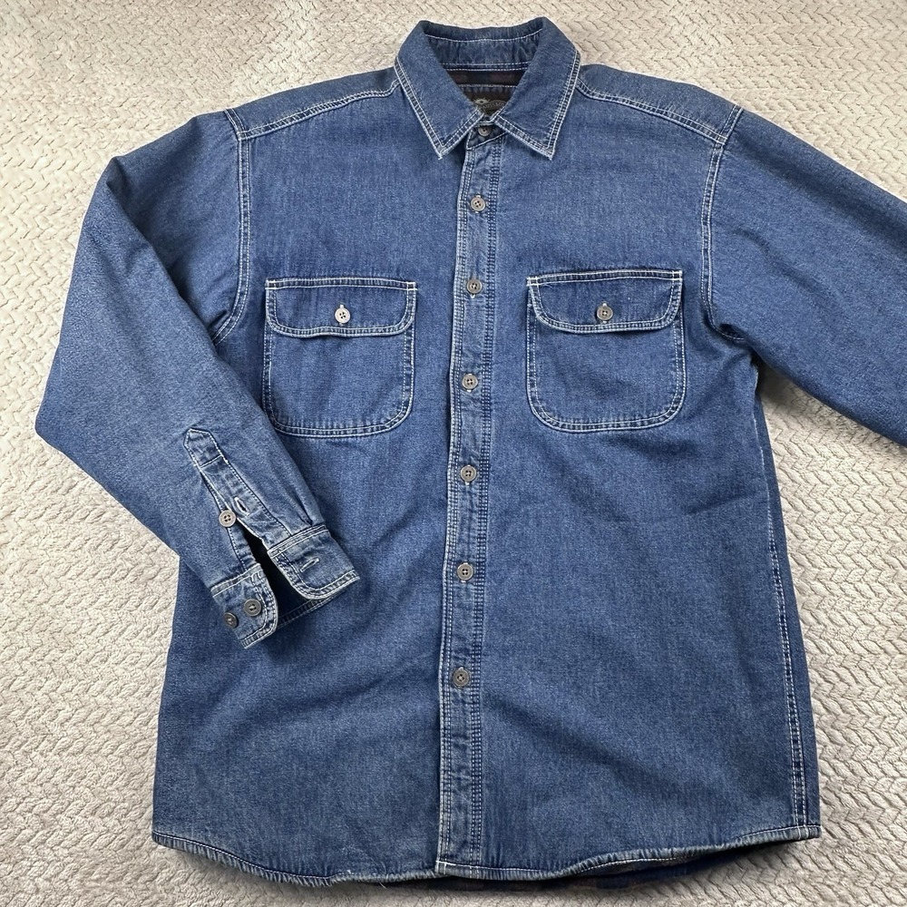 Levis Denim Shacket Jacket Men's Medium Flannel Lined Trucker Biker Grunge - Picture 2 of 13
